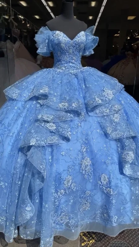 The Best Prices wrap-around dressLuxurious Blue Lace Tulle Ball Gown,Blue Sweet 16 Dress,Quinceanera Dress Y4510