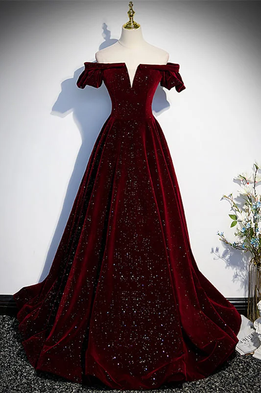 Take Advantage chic dressBurgundy Off-the-Shoulder V Neck Lace-Up Velvet Beaded Long Formal Dress Take Advantage chic dressBurgundy Off-the-Shoulder V Neck Lace-Up Velvet Beaded Long Formal Dress