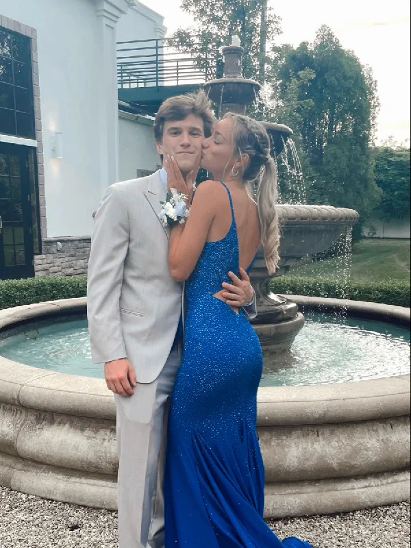 Take Advantage off-the-shoulder dressShiny Blue Mermaid Prom Dress,Backless Prom Gown Y4124