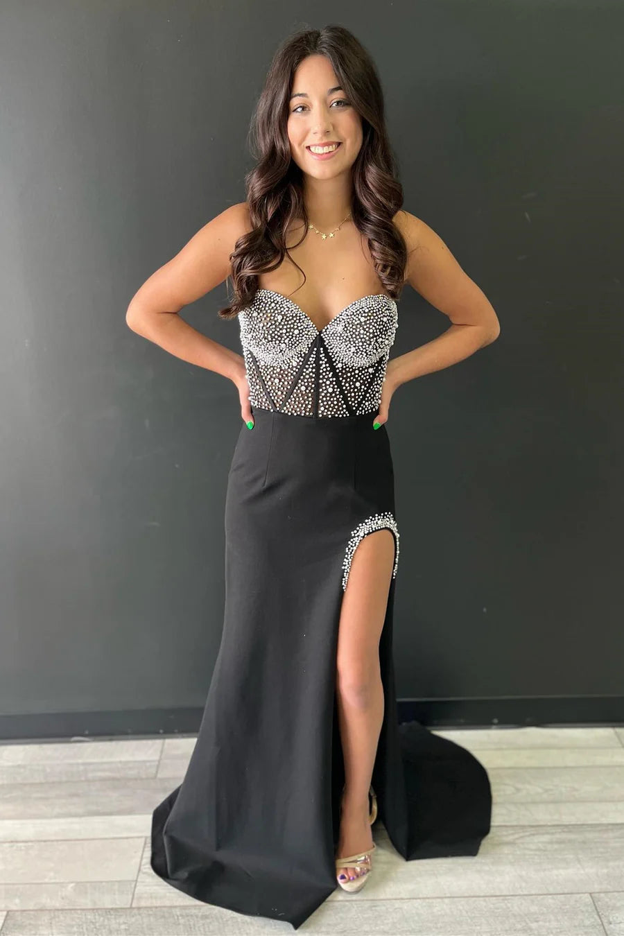 Deal Alert modern dressSweetheart Strapless Empire Beaded With Side Slit Prom Dress