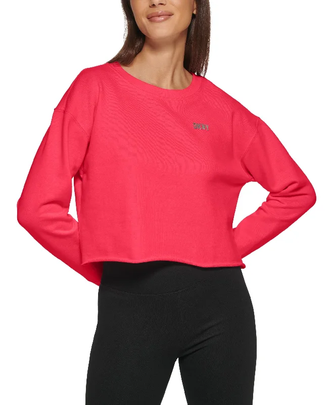Closeout cozy pullover hoodiemodern sports hoodieDKNY Sport Womens Metallic Logo Cropped Sweatshirt