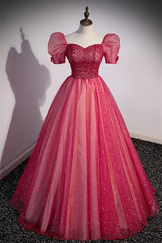 Reduced Prices fitted cocktail dressHot Pink Sweetheart Puff Sleeves Beaded Bow Tie Back Long Formal Dress Reduced Prices fitted cocktail dressHot Pink Sweetheart Puff Sleeves Beaded Bow Tie Back Long Formal Dress
