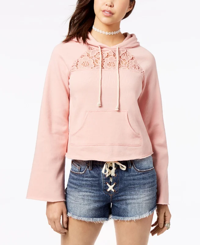 Savings Bonanza relaxed fit hoodieathletic casual sweatshirtJuniors' Lace-Trim Bell-Sleeve Hoodie