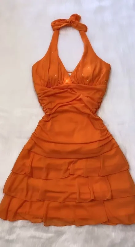 Hurry In casual knit dressOrange Mini Party Dress Homecoming Dress Y4185