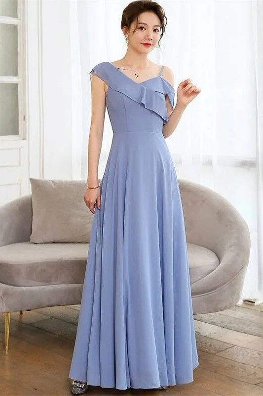 Limited Stock sophisticated dressOne Shoulder Blue Long Bridesmaid Dress