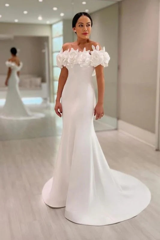 Today’s Deal bodycon dress3D Floral Off-Shoulder Mermaid Satin Wedding Dress