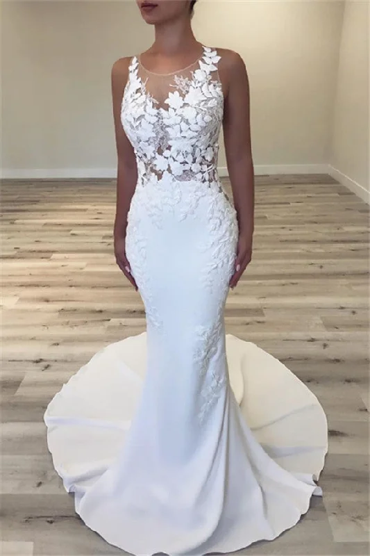 Friends and Family Sale Sleeveless Sheer Tulle Wedding Dresses Mermaid Modern Dresses for Weddings