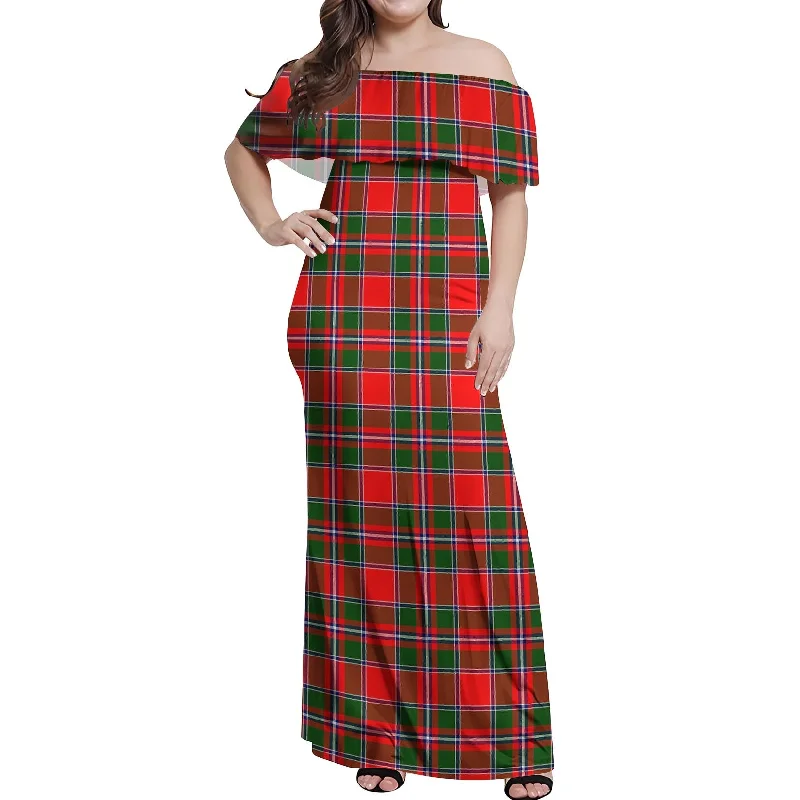 YEAR-End Clearance Spens Modern Tartan Off Shoulder Long Dress
