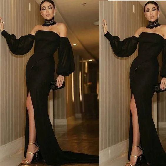 Get It Before It’s Gone form-fitting dressBlack Evening Dress, Long Sleeve Prom Dress, Mermaid Evening Dress Y92