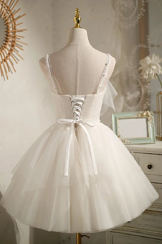 Lowest Price Ivory V Neck Spaghetti Straps Beading Short Homecoming Dresses