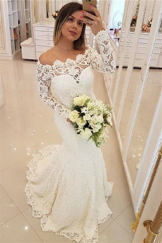 Exclusive Savings AmazingLong Sleeves Appliques Mermaid Wedding Bridal Dress