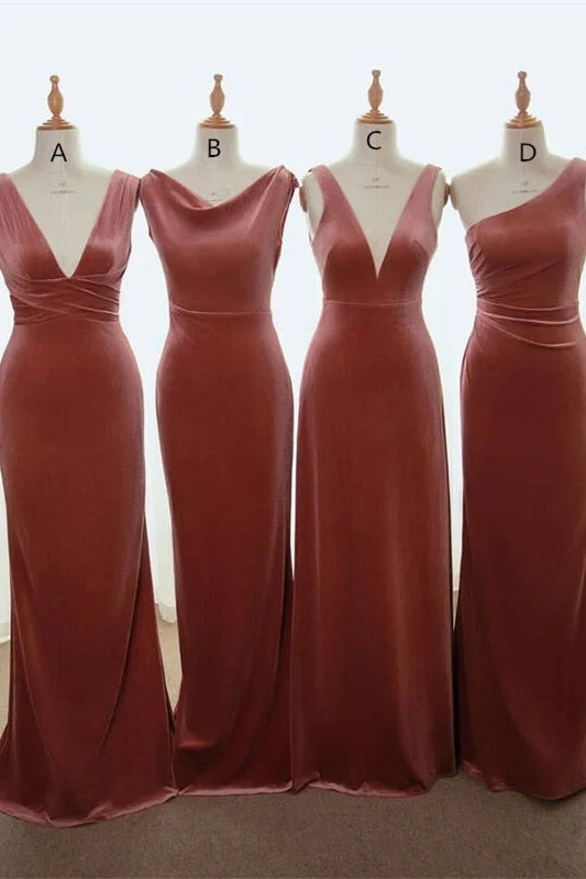 Last Chance trendy bodycon dressEnglish Rose Velvet Mismatched Bridesmaid Dress