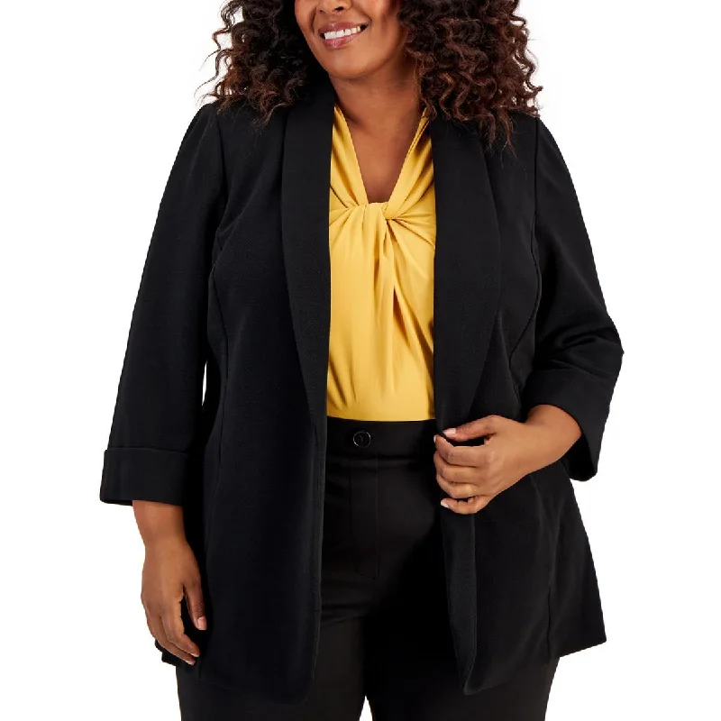 Buy Now cozy winter coatPlus Womens Solid Office Open-Front Blazer