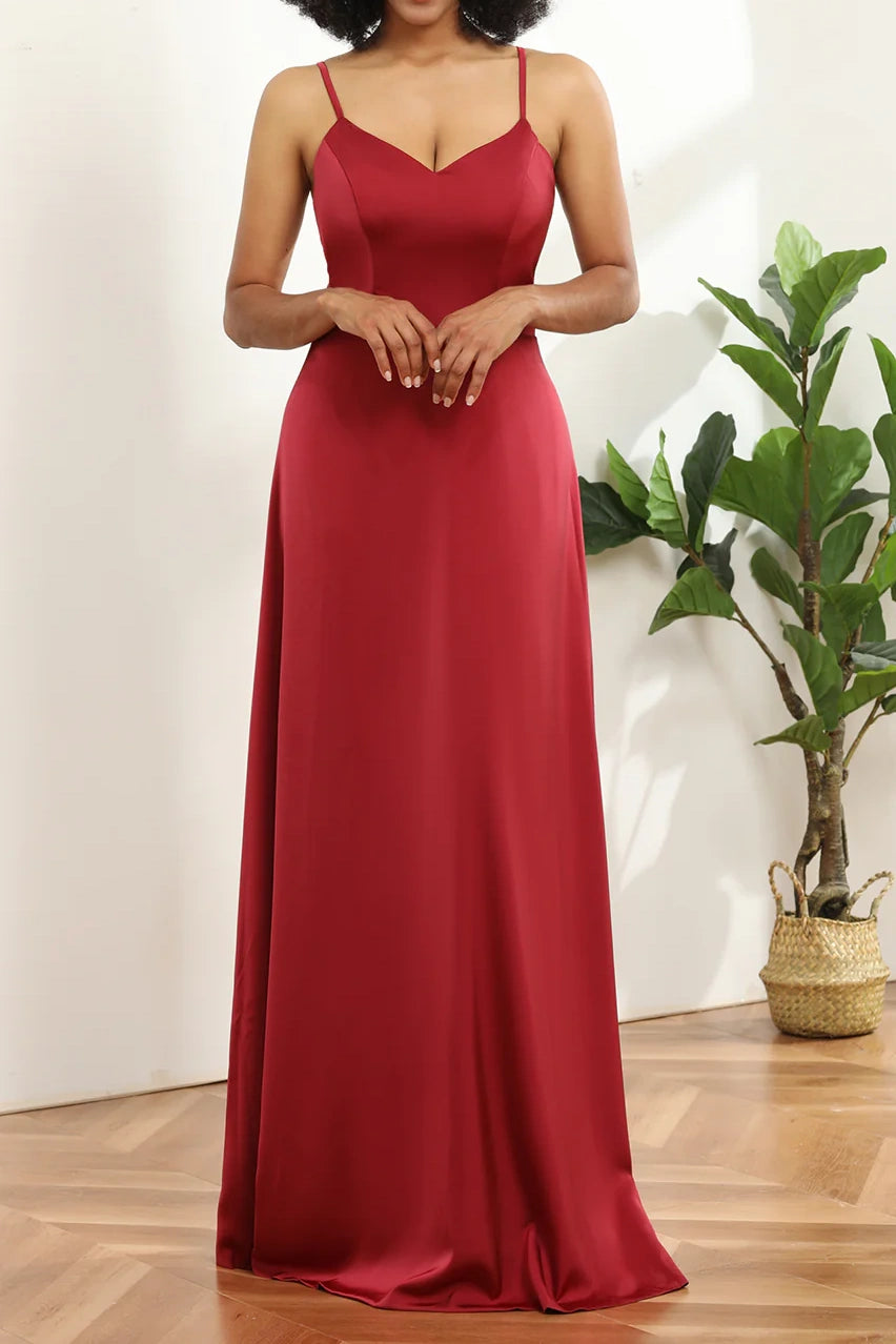 Overstock Sale knit dressSatin A-Line V-Neck Spaghetti Straps Lace Up Bridesmaid Dress