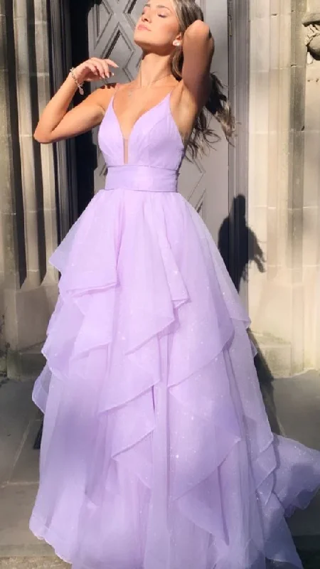 Shop and Save long-sleeve floral dressLilac V Neck Evening Dress Elegant Prom Dress Y43