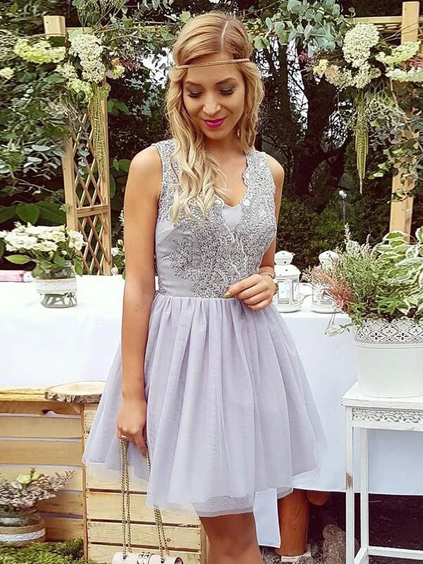 Savings Galore Lilac Homecoming Dresses Aline Appliques V-neck Short Prom Dress Party Dress JK864