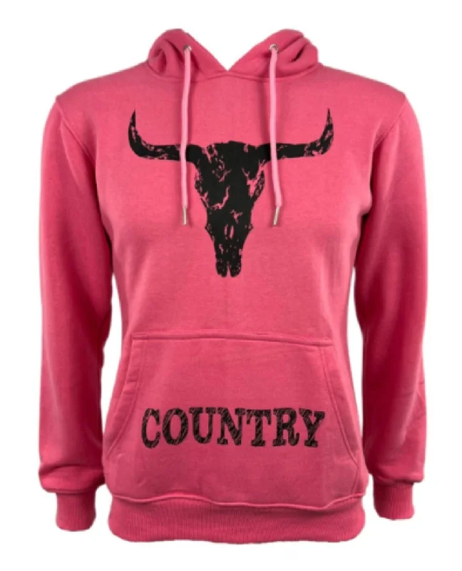Unmissable Offer fleece-lined hoodieWOMEN'S DISTRESSED COUNTRY Pink Hoodie - Stylish Casual Sweatshirt with a Vintage Look