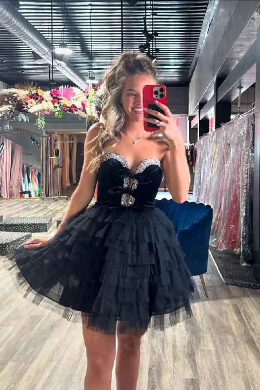 Price Cut vintage dressBlack Sweetheart Off-the-shoulder Sequins Tulle Mini Homecoming Dress