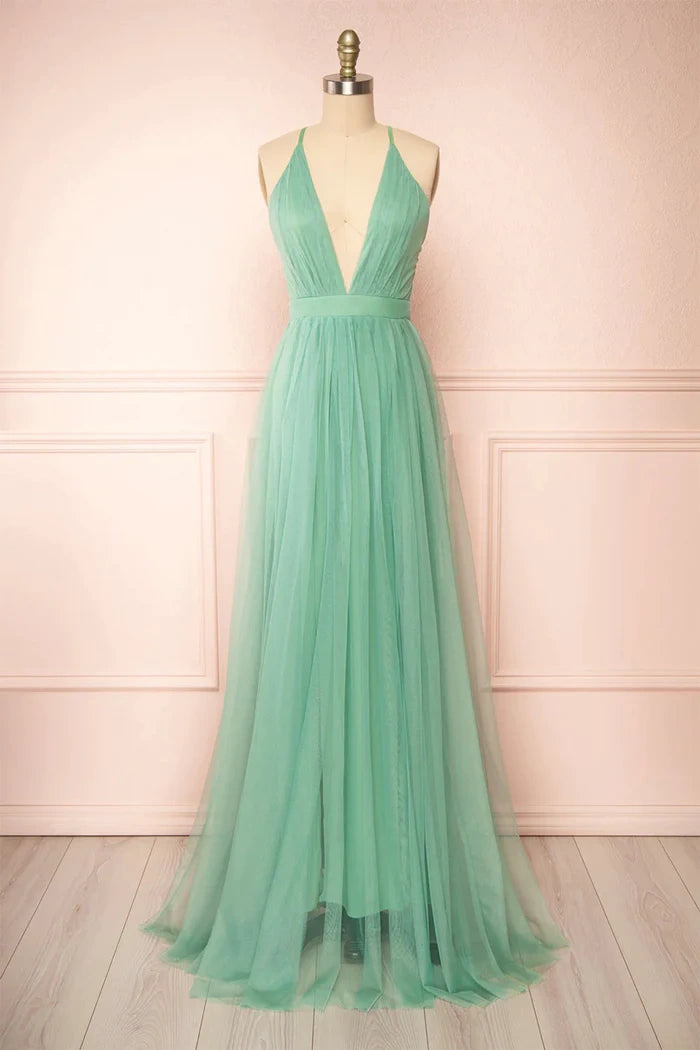 Factory Direct Sale elegant evening dressLow V-Neck Spaghetti Straps A-Line Long Bridesmaid Dress Factory Direct Sale elegant evening dressLow V-Neck Spaghetti Straps A-Line Long Bridesmaid Dress