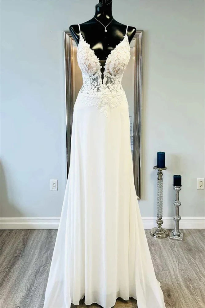 Act Now knit dressA-Line Low V-Neck Spaghetti Straps Lace Appliques Wedding Dress