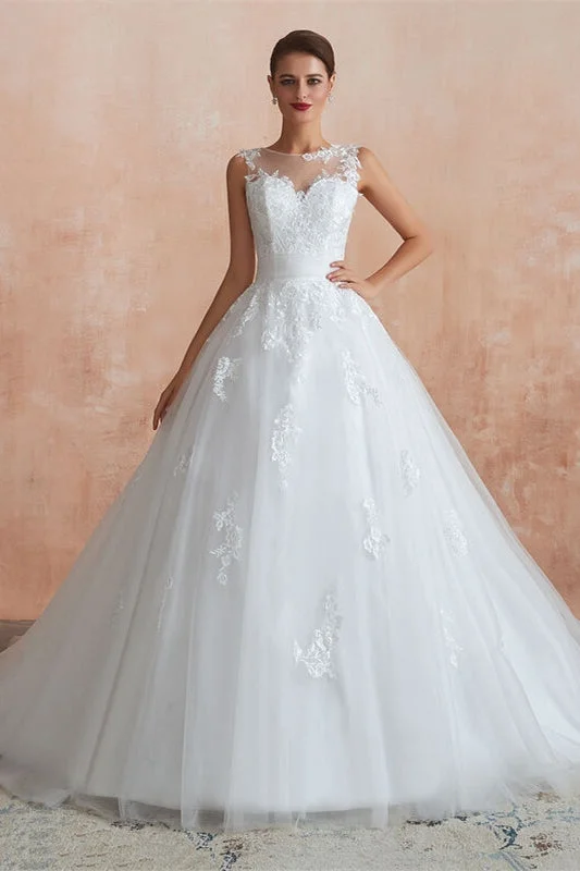 Clearance Event stylish dressModest White Tulle Long Wedding Dress With Lace Embroidery Clearance Event stylish dressModest White Tulle Long Wedding Dress With Lace Embroidery