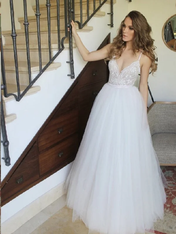 Weekend Flash Sale Sparkly Prom Dresses with Spaghetti Straps Vneck Beaded Tulle Chic Prom Dress JKL1556