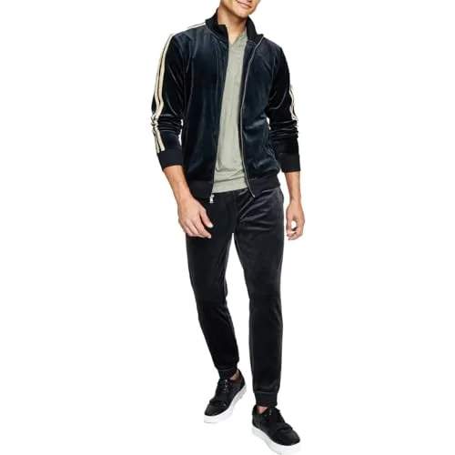 Discount Deals casual zip-up sweatshirtcasual workout hoodieMens Velour Sweatshirt Track Jacket