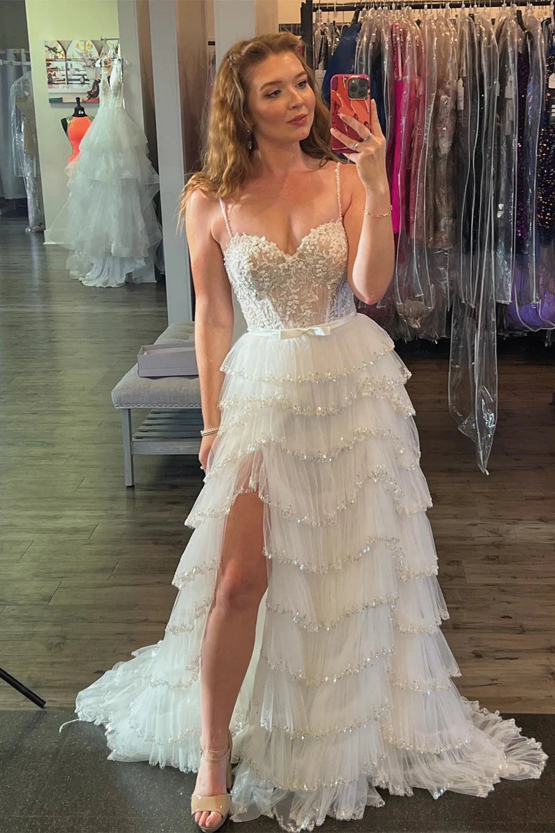Exclusive Access cocktail dressSweetheart Spaghetti Straps Tiered With Side Slit Prom Dress