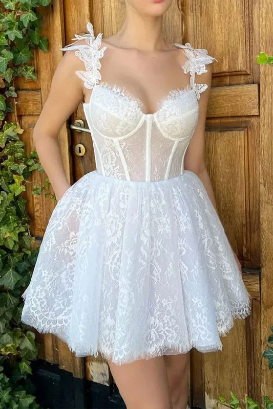 Exclusive Deal bodycon dressWhite Lace Short Tulle Prom Dress Homecoming Dress