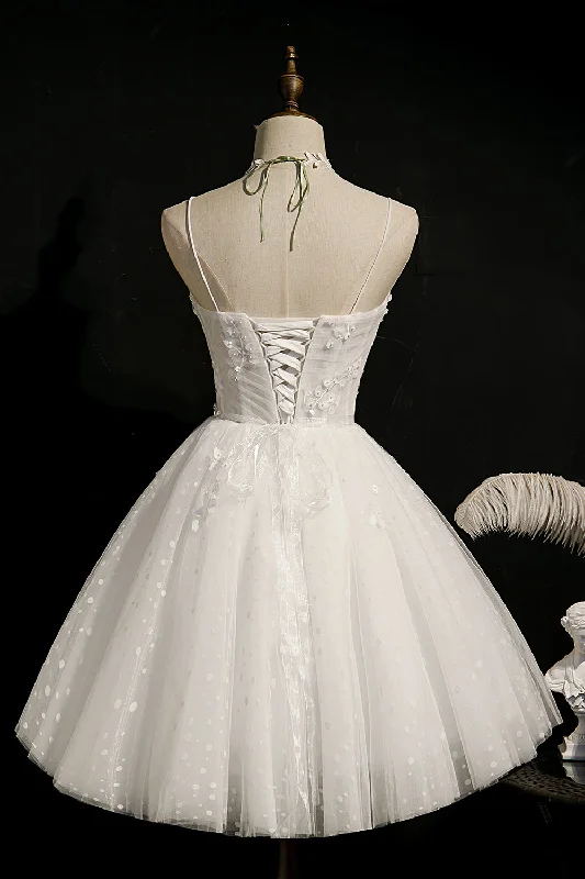 Savings Galore Ivory Spaghetti Straps Beaded Tulle Princess Homecoming Dresses