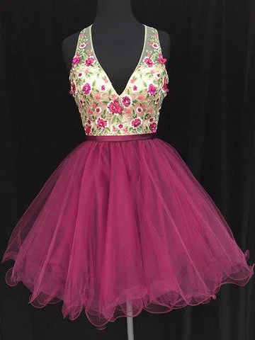 Deal of the Week Chic Homecoming Dresses Open Back Embroidery Short Prom Dress Party Dress JK595