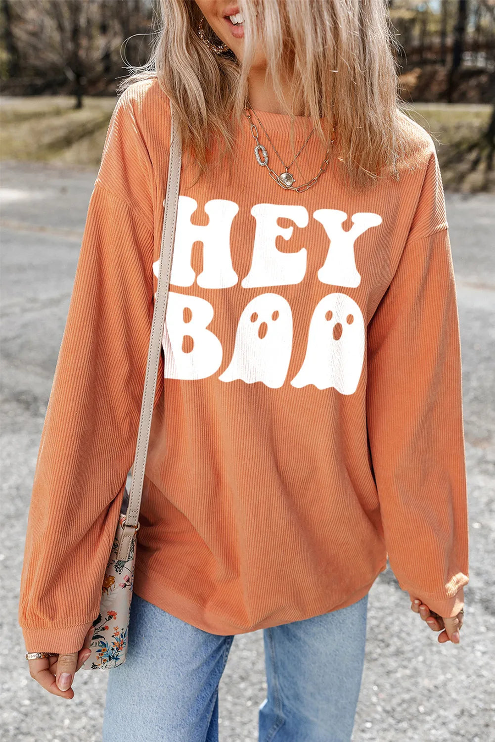 Blowout Sale trendy zip-up hoodiestylish training hoodieHey Boo Ghost Women's Graphic Long Sleeve Sweatshirt