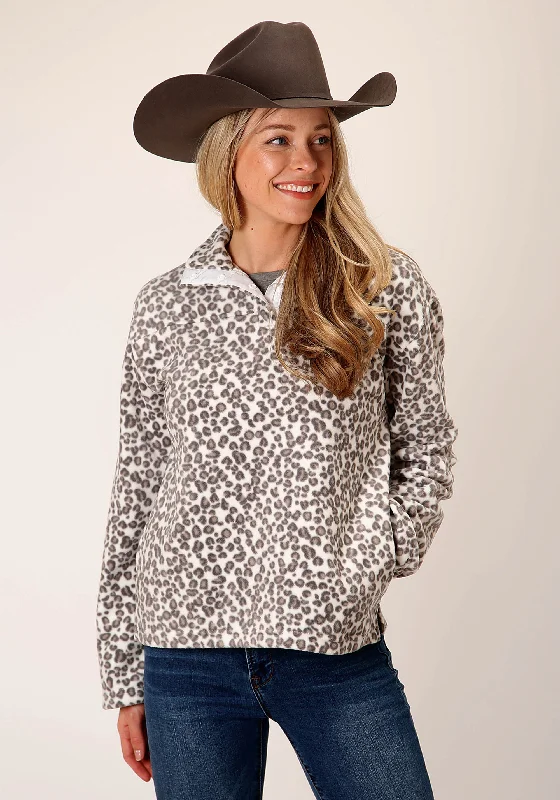 Final Sale modern outerwearWOMENS SNOW LEOPARD PRINT FLEECE PULLOVER