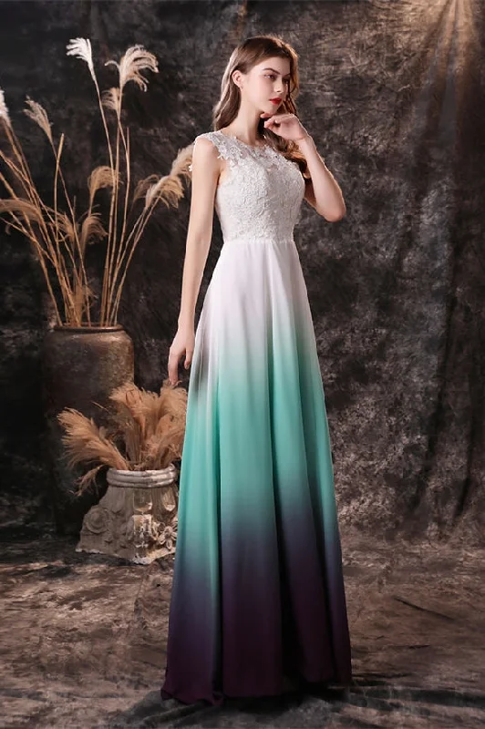 Extra Discounts statement dressSleeveless White and Green Chiffon Long Bridesmaid Dress