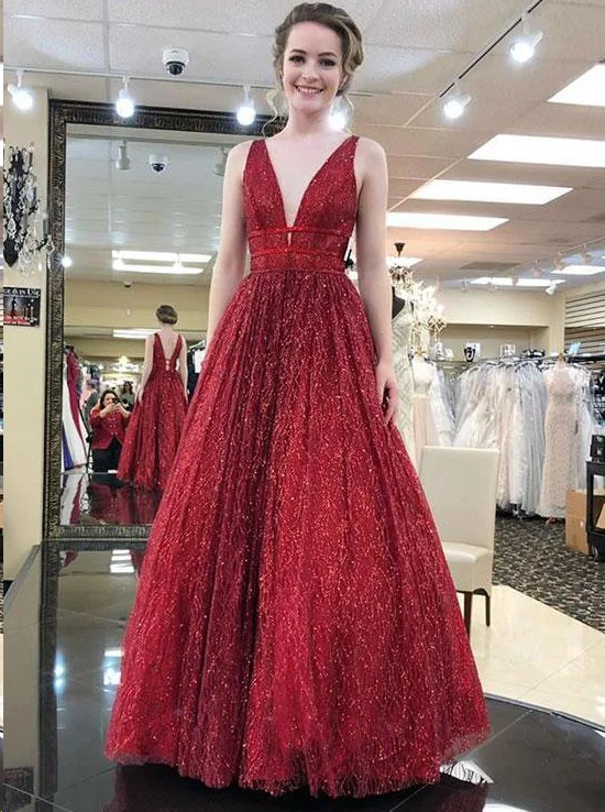 Loyalty Reward Burgundy Prom Dresses with Straps Aline Long Open Back Sparkly Lace Prom Dress JKL1533