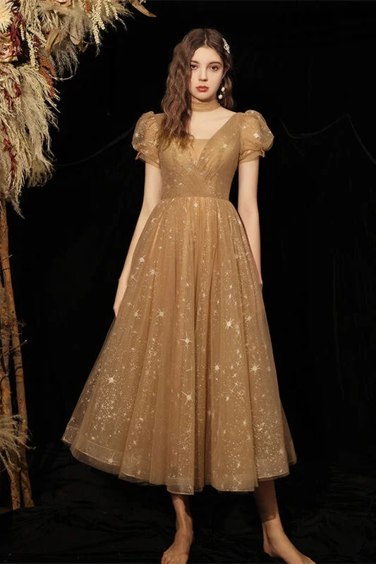 Great Bargains party dressPrincess Champagne Tea Length Dress