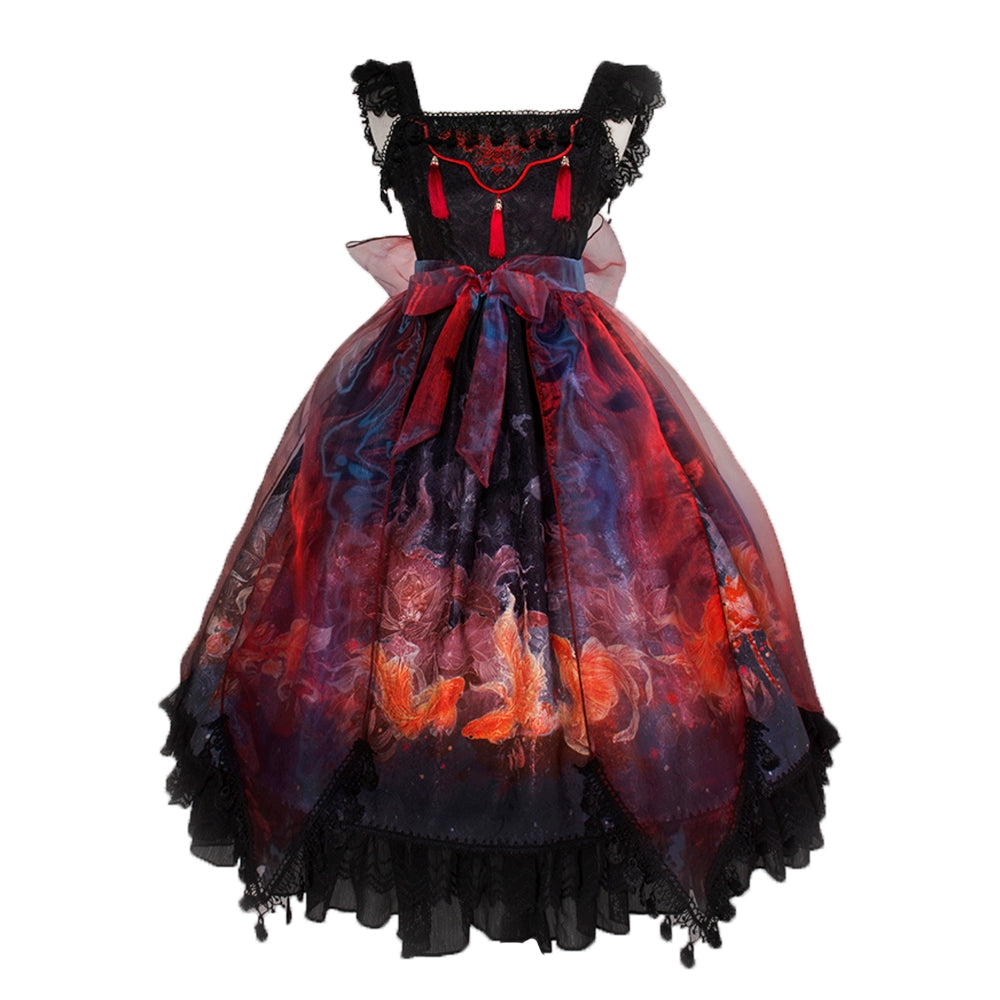 Midnight Sale sleeveless dress(BFM)EdenLost~Black JSK Chinese Style Lolita Goldfish Jumper Dress