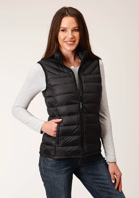 Act Fast high-fashion coatWOMENS DOWN  BLACK NYLON DWN PROOF COATED VEST