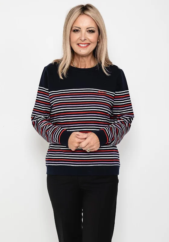 Reduced Prices zip-up hooded sweatshirtBarbour Womens Bradley Sweatshirt, Navy Stripe