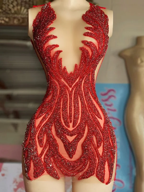 Now or Never casual midi dressSee Through Luxury Short Red African Black Girls Mini Homecoming Dress Y4424