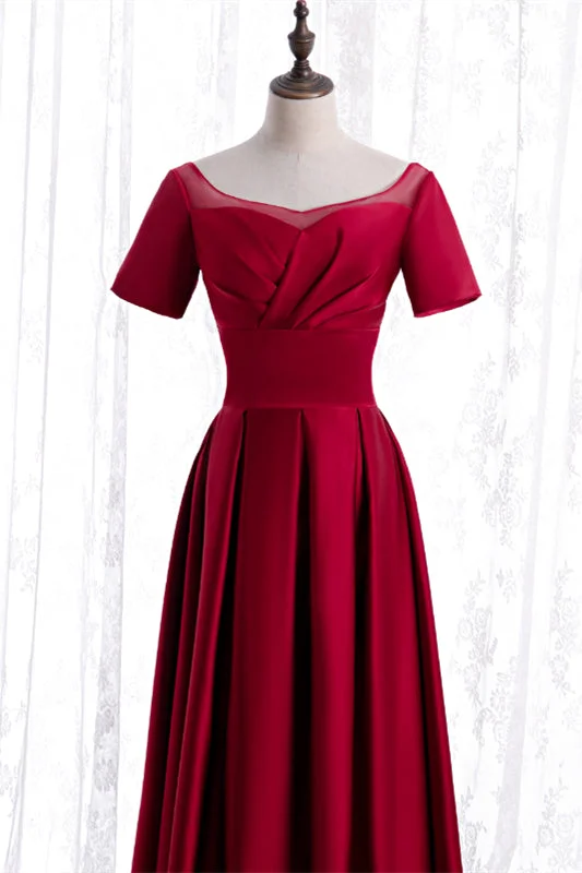 Deal Frenzy form-fitting dressRed Satin A-line Pleated Sleeves Tea Length Formal Dress Deal Frenzy form-fitting dressRed Satin A-line Pleated Sleeves Tea Length Formal Dress