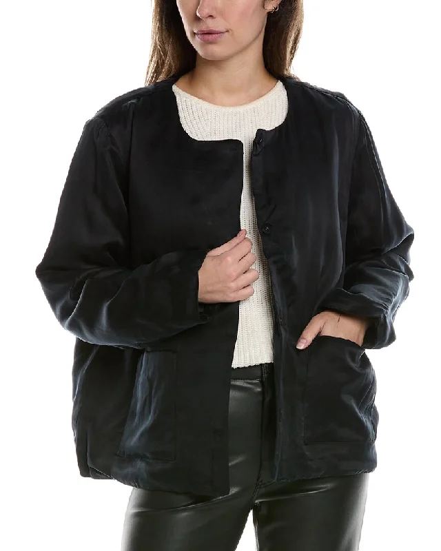 Deal Dash comfortable coatEileen Fisher Round Neck Padded Silk-Lined Jacket