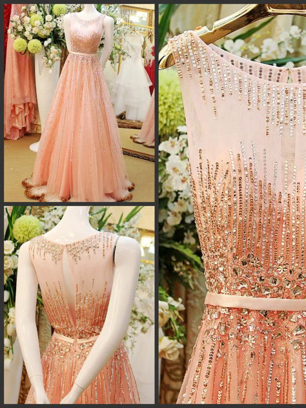 Blowout Deals Beautiful Prom Dresses A Line Scoop Floor Length Rhinestone Long Prom Dress Evening Dress JKL558