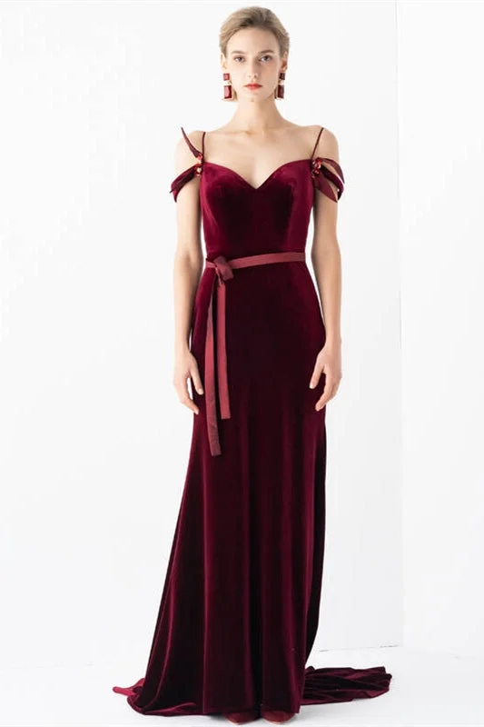 Hurry In denim dressOff the Shoulder Mermaid Burgundy Dress