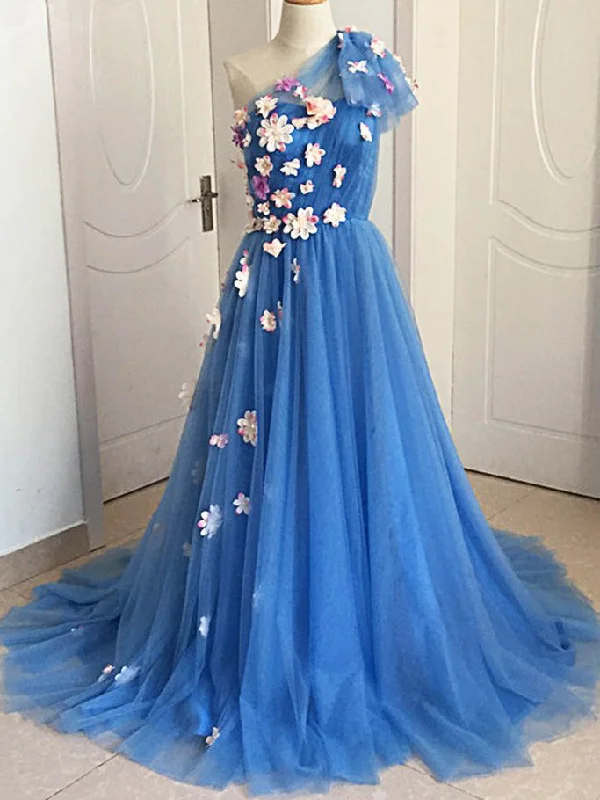 Price Fest One Shoulder Prom Dresses A-line Long Hand-Made Flower Long Prom Dress Fashion Evening Dress JKL1591