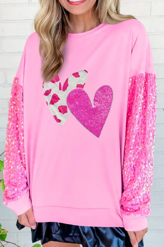 Don’t Miss Out comfortable hoodieloose fit athletic hoodieValentine’s Day Sequin Heart Long Sleeve Sweatshirt