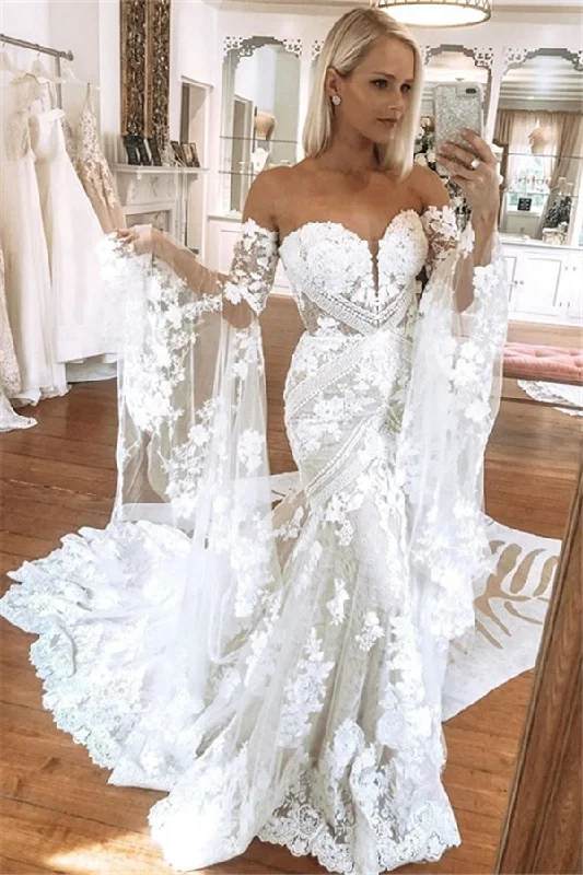 Buy Now Classic Sweetheart White Lace Wedding Dresses with Church Train