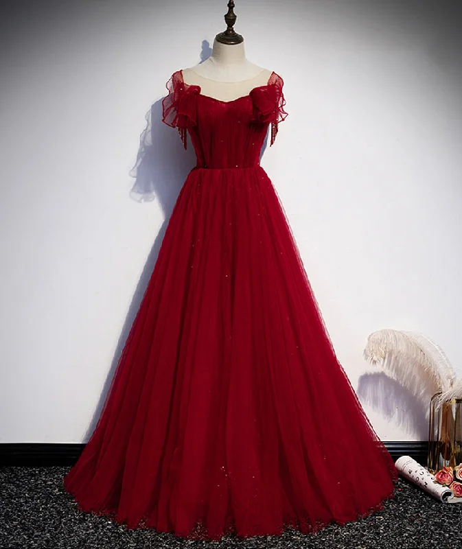 Loyalty Reward long sleeve dressBurgundy tulle long prom dress evening dress s82
