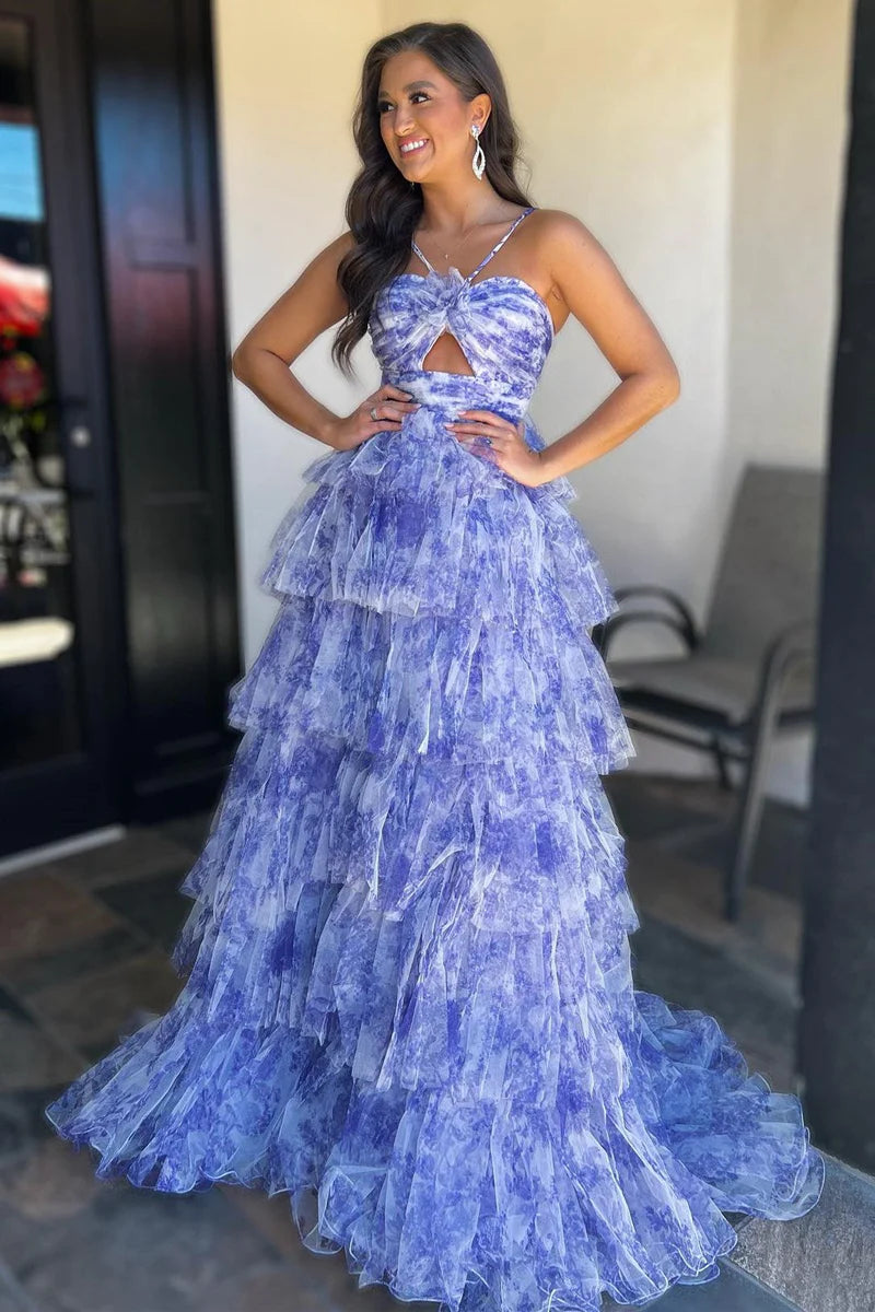 Limited Availability romantic dressChic Tulle A-Line Halter Sleeveless Tiered Prom Dress