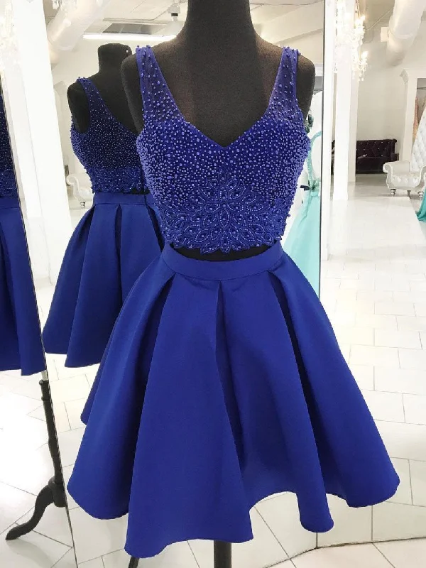 Limited Time Discount Two Piece Homecoming Dresses Straps Beading Sparkly Short Prom Dress Party Dress JK799